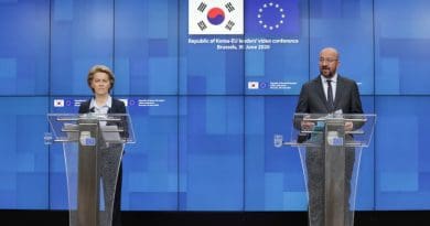Ursula von der Leyen, President of the European Commission and Charles Michel, President of the European Council hold press conference on Republic of Korea-EU video conference. Photo Credit: European Union