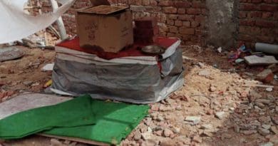 An empty makeshift platform on June 28 after police removed an idol of a Hindu deity that Hindu fanatics forcefully installed inside a Protestant church in India's Haryana state. (Photo supplied)