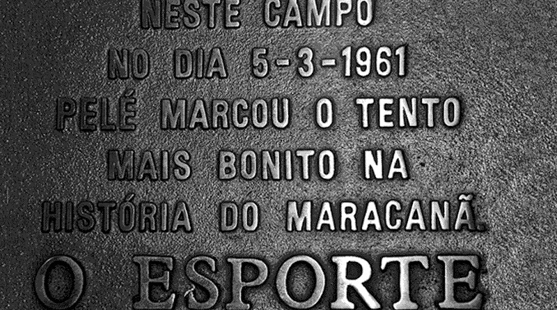 Plaque commemorating Pele making the "most beautiful goal in the history of the Maracanã" stadium. Photo Credit: Santos FC of Brazil