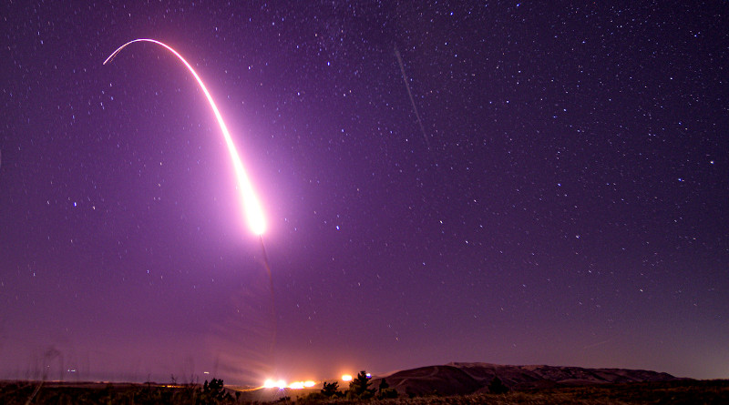 An unarmed Minuteman III intercontinental ballistic missile launches during a test from Vandenberg Air Force Base, Calif., Oct. 2, 2019. Photo Credit: Air Force Staff Sgt. J.T. Armstrong