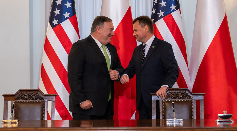 Secretary of State Michael R. Pompeo participates in a U.S.-Poland Enhanced Defense Cooperation Agreement Signing Ceremony with Polish President Andrzej Duda and Polish National Defence Minister Mariusz Błaszczak, in Warsaw, Poland, on August 15, 2020. [State Department photo by Ron Przysucha/ Public Domain]