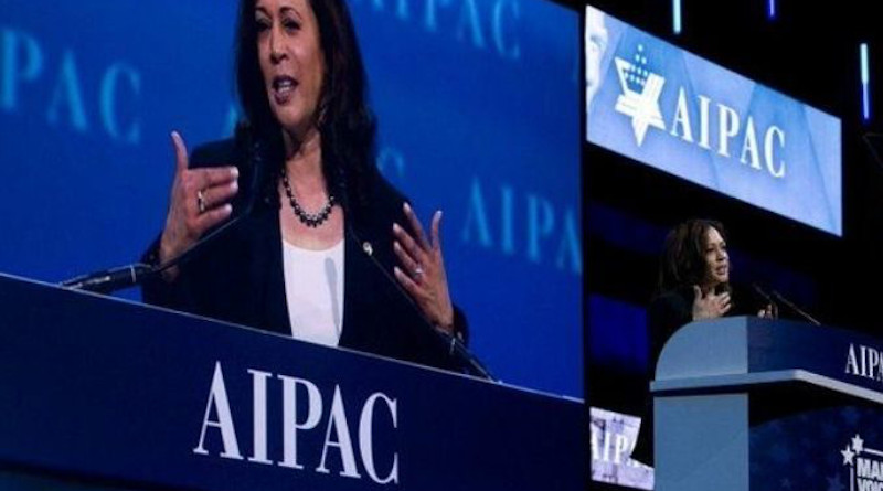 US Senator Kamala Harris at the 2017 AIPAC conference. (Photo: Video Grab)