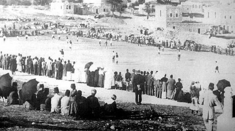 Soccer match, Bab as-Sahira, Jerusalem in 1910. Photo Credit: Khalil Raad, Library of Congress