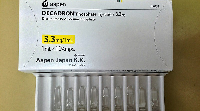 Dexamethasone phosphate injection vials. Photo Credit: melvil, Wikipedia Commons