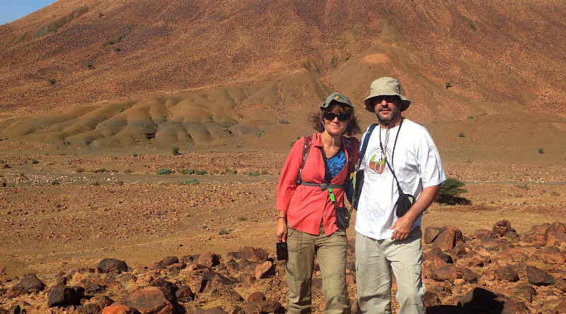 USask paleobiologists Gabriela Mángano and Luis Buatois (left to right) in the field in Morocco examining 478 million year-old marine rocks CREDIT: Xiaoya Ma