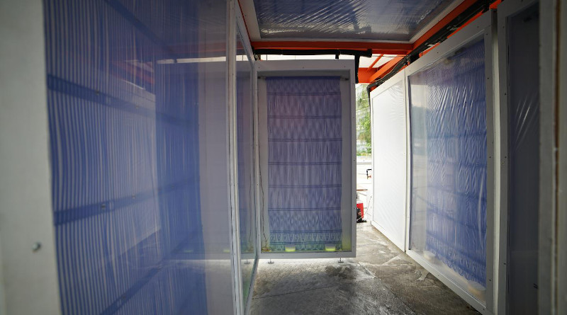 The "Cold Tube," is an an outdoor pavilion made of radiant cooling panels, which provide cooling to passersby without cooling the air. CREDIT: Photos courtesy of the researchers