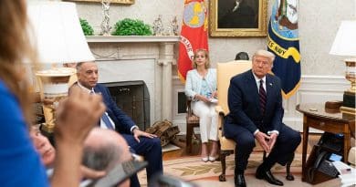 President Donald J. Trump talks and takes questions from members of the press during a bilateral meeting with Prime Minister Mustafa Al-Kadhimi of the Republic Iraq Thursday, Aug. 20, 2020, in the Oval Office of the White House. (Official White House Photo by Shealah Craighead)
