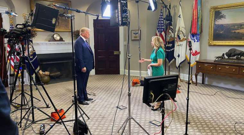 EWTN News Nightly's Tracy Sabol conducts a White House interview with President Donald Trump Aug. 4. Courtesy photo.