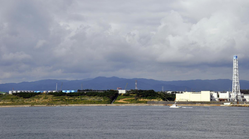 Some of the more than 1,000 tanks holding treated and untreated wastewater from the Fukushima Dai-ichi Nuclear Power Plant visible at left in this photo of the power plant site from 2013. CREDIT: Photo by Ken Buesseler, ©Woods Hole Oceanographic Institution