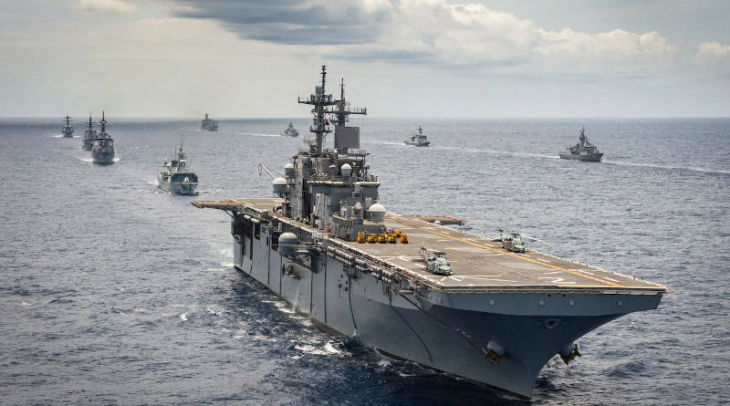 A multinational naval force steams in formation off the coast of Hawaii during Exercise Rim of the Pacific 2020, Aug. 21, 2020. Photo Credit: DOD