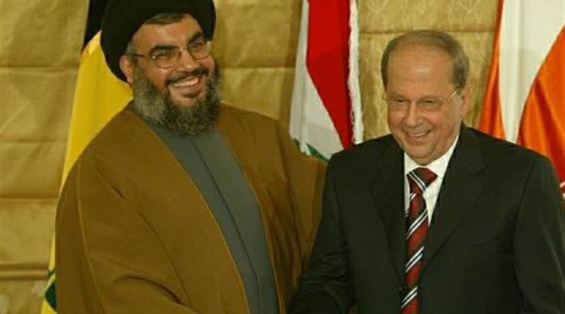 File photo of Hezbollah leader Hassan Nasrallah and President Michel Aoun, Beirut, Lebanon. Photo Credit: Tasnim News Agency