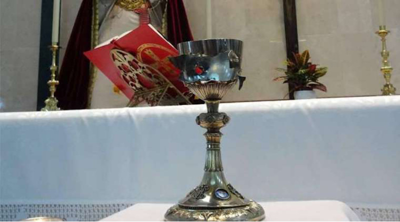 Chalice desecrated by Islamic State. Credit: Diocese of Malaga, Spain.