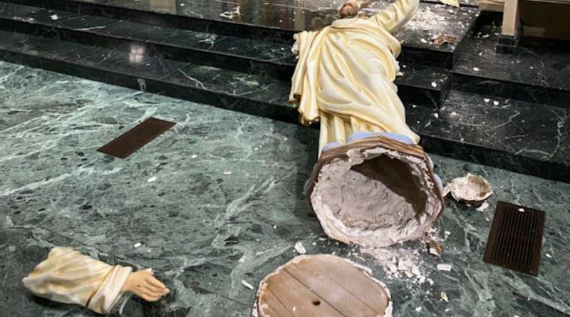 Statue of Christ damaged in St. Patrick's Cathedral, El Paso. Credit: Diocese of El Paso