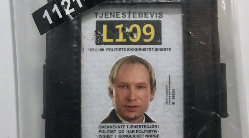 Norwegian terrorist Anders Behring Breivik's fake police ID (forged police identification card). Photo Credit: Wolfmann, Wikipedia Commons