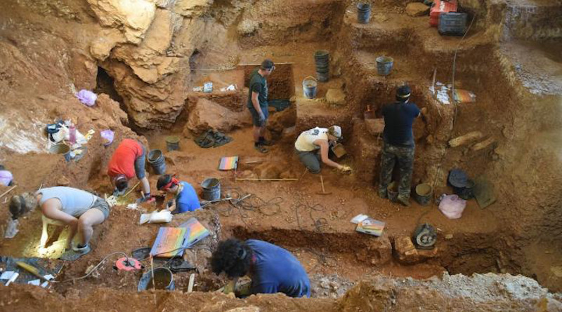 View of the excavation of the early modern human (foreground) and Neanderthal layers (background) of Lapa do Picareiro. CREDIT: Photo by Jonathan Haws