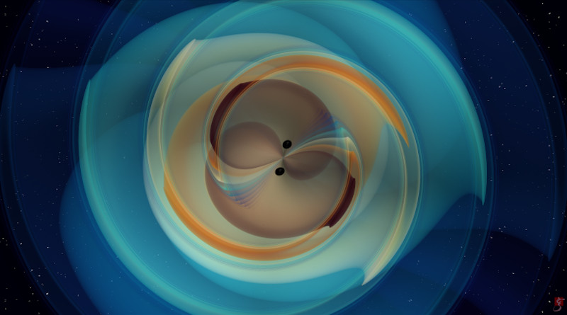 Numerical simulation of two black holes that inspiral and merge, emitting gravitational waves. The black holes have large and nearly equal masses, with one only 3% more massive than the other. The simulated gravitational wave signal is consistent with the observation made by the LIGO and Virgo gravitational wave detectors on May 21st, 2019 (GW190521). © N. Fischer, H. Pfeiffer, A. Buonanno (Max Planck Institute for Gravitational Physics), Simulating eXtreme Spacetimes (SXS) Collaboration