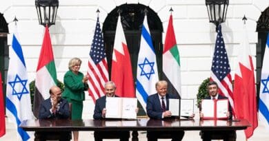 President Donald J. Trump, Minister of Foreign Affairs of Bahrain Dr. Abdullatif bin Rashid Al-Zayani, Israeli Prime Minister Benjamin Netanyahu and Minister of Foreign Affairs for the United Arab Emirates Abdullah bin Zayed Al Nahyan participate in the signing of the Abraham Accords Tuesday, Sept. 15, 2020, on the South Lawn of the White House. (Official White House Photo by Shealah Craighead)