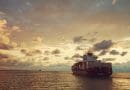 Freight Trade Container Ship Sea Sunset Clouds Water Evening Sun Compass
