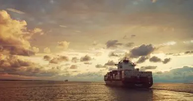 Freight Trade Container Ship Sea Sunset Clouds Water Evening Sun Compass