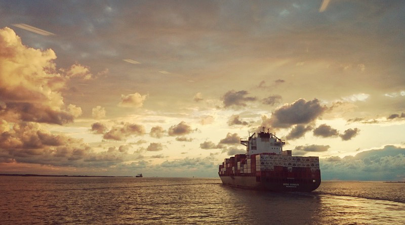 Freight Trade Container Ship Sea Sunset Clouds Water Evening Sun Compass