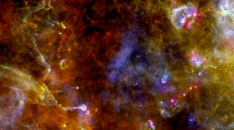Clouds of interstellar dust and gas, here in the region "Cygnus-X" in the Swan constellation. CREDIT ESA/PACS/SPIRE/Martin Hennemann & Frédérique Motte, Laboratoire AIM Paris-Saclay, CEA/Irfu - CNRS/INSU - Univ. Paris Diderot, France.