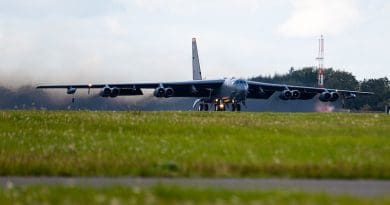 A U.S. Air Force B-52 Stratofortress bomber aircraft takes off at RAF Fairford, England. Photo Credit: US Air Force, Airman 1st Class Jesse Jenny