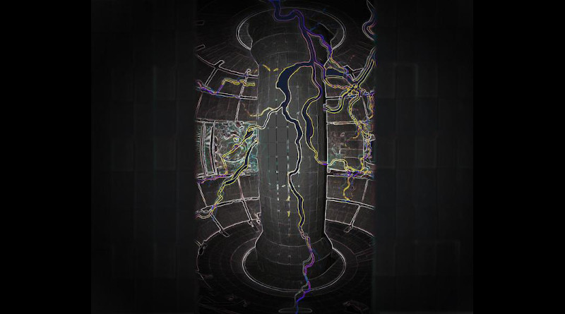 An artist's rendering of electrical current flowing through a tokamak fusion facility CREDIT: Elle Starkman / PPPL Office of Communications