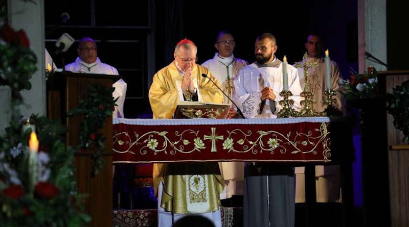 Cardinal Pietro Parolin says Mass at the Shrine of Our Lady of Lebanon in Harissa, Lebanon Sept. 3, 2020. Credit: Fr. Charbel Obeid/CNA.