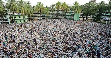 People attend the funeral ceremony of Hefazat-e-Islam leader Ahmed Shafi at the Hathazari madrassa in Chittagong, Bangladesh, Sept. 19, 2020. Photo Credit: Focus Bangla