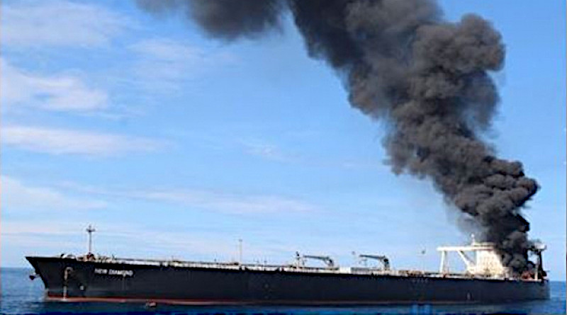 Panama-flagged tanker “MT New Diamond” ablaze offshore Sri Lanka. Photo Credit: Sri Lanka government