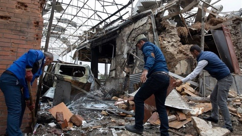 Aftermath of Armenian shelling on Ganja, Azerbaijan. Photo Credit: Tasnim News Agency