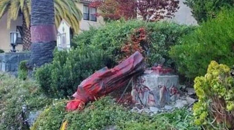 A statue of St. Junipero Serra, which was defaced and torn down by protesters Oct. 12, at Mission San Rafael Arcangel in San Rafael, California. Courtesy photo.