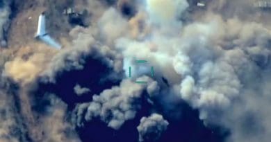 Screenshot from video released by Azerbaijan's Defense Ministry of an unmanned aerial vehicle (drone) over a site where Azerbaijan's forces are allegedly attacking Armenian military positions. Credit: Azerbaijan Defense Ministry
