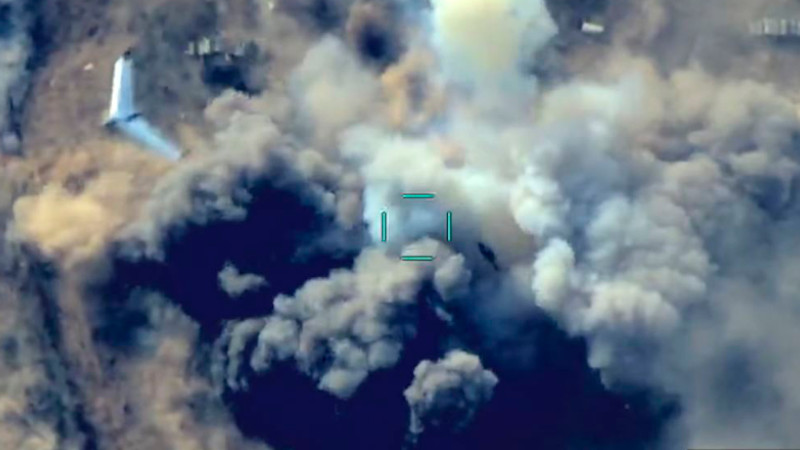 Screenshot from video released by Azerbaijan's Defense Ministry of an unmanned aerial vehicle (drone) over a site where Azerbaijan's forces are allegedly attacking Armenian military positions. Credit: Azerbaijan Defense Ministry