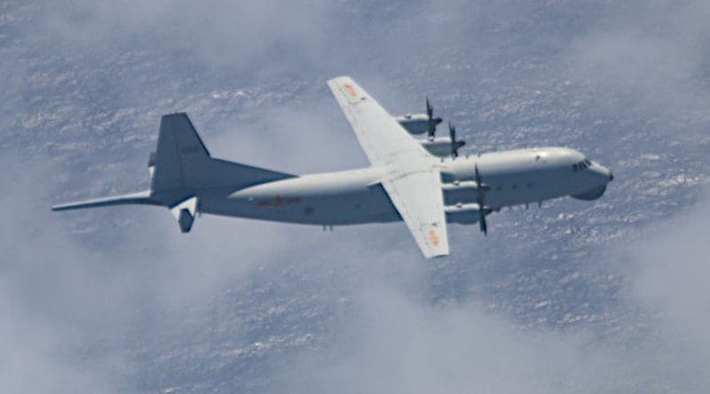 This Y-8 antisubmarine warfare plane belonging to the People’s Liberation Army Air Force was spotted flying near Pratas island on Oct. 11, 2020. (Ministry of National Defense, Republic of China)