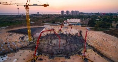 With an overnight concrete pour, a platform across an area of 2,900 square meters was recently cast at the center of the site for the Shrine of ‘Abdu’l-Bahá, bringing the central foundation work to completion. Photo Credit: BWNS