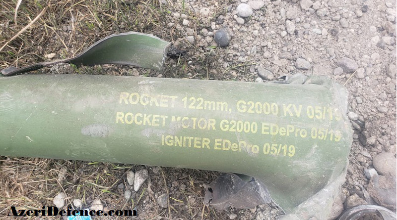 The remains of a missile with the marking suggesting it was produced in Serbia. Photo: Azeri Defence