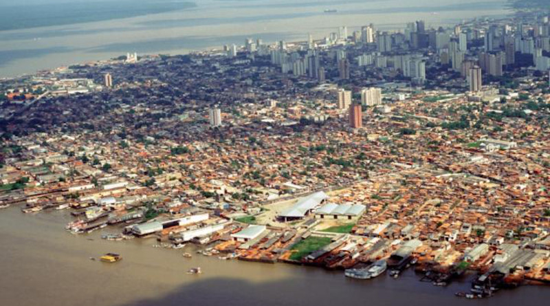 An aerial view of Belem, Brazil, a city situated along the Amazon Delta in northeastern Brazil. A new study by IU researchers found that climate change places millions of people living near river deltas at risk of flooding from tropical storms. CREDIT: Photo by Eduardo Brondizio, Indiana University
