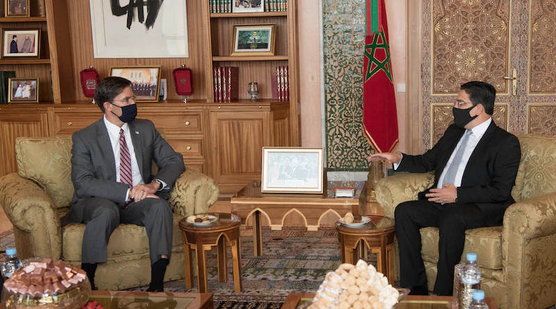 Defense Secretary Dr. Mark T. Esper meets with Morocco’s Minister for Foreign Affairs and International Cooperation, Nasser Bourita, at the Ministry of Foreign Affairs in Rabat, Morocco, Oct. 2, 2020. Photo Credit: Lisa Ferdinando, DOD