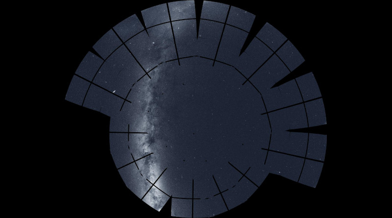 This mosaic of the northern sky incorporates 208 images taken by NASA's Transiting Exoplanet Survey Satellite (TESS) during its second year of science operations, completed in July 2020. The mission split the northern sky into 13 sectors, each of which was imaged for nearly a month by the spacecraft's four cameras. Among the many notable celestial objects visible: the glowing arc and obscuring dust clouds of the Milky Way (left), our home galaxy seen edgewise; the Andromeda galaxy (oval, center left), our nearest large galactic neighbor located 2.5 million light-years away; and the North America Nebula (lower left), part of a stellar factory complex 1,700 light-years away. The prominent dark lines are gaps between the detectors in TESS's camera system. CREDIT: NASA/MIT/TESS and Ethan Kruse (USRA)