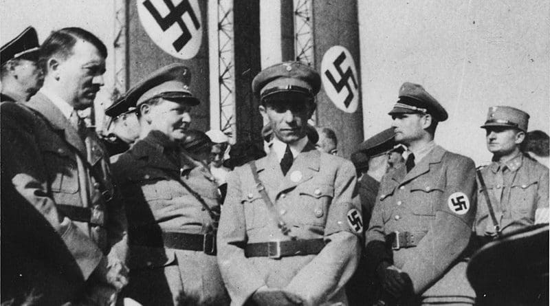 Nazi Germany government. From left to right: Adolf Hitler, Hermann Göring, Joseph Goebbels and Rudolf Hess, 1934. Photo Credit: U.S. National Archives and Records Administration, Wikipedia Commons
