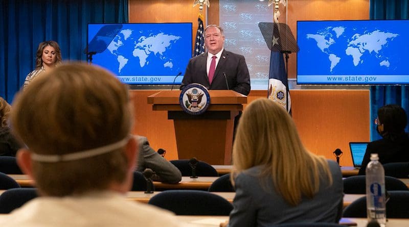 Secretary of State Michael R. Pompeo delivers remarks to the media at the U.S. Department of State in Washington, D.C.. [State Department photo by Freddie Everett]