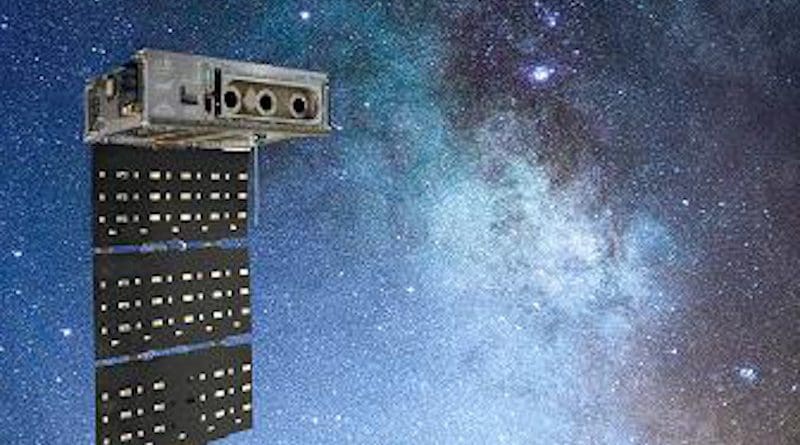 A mini satellite designed and built at the University of Iowa has determined the Milky Way galaxy is surrounded by a heated, clumpy halo of gas that is continually being supplied by birthing or dying stars in our galaxy. CREDIT: Blue Canyon Technologies