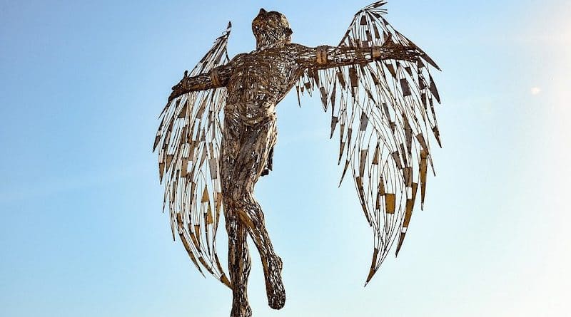 Angel Statue Sculpture Wings Metallic Icarus Art
