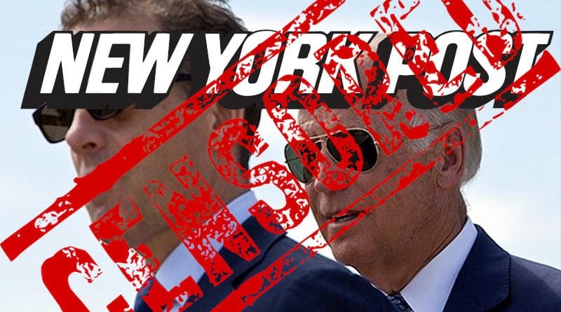 Montage of Hunter Biden and former US vice-president Joe Biden and New York Post logo