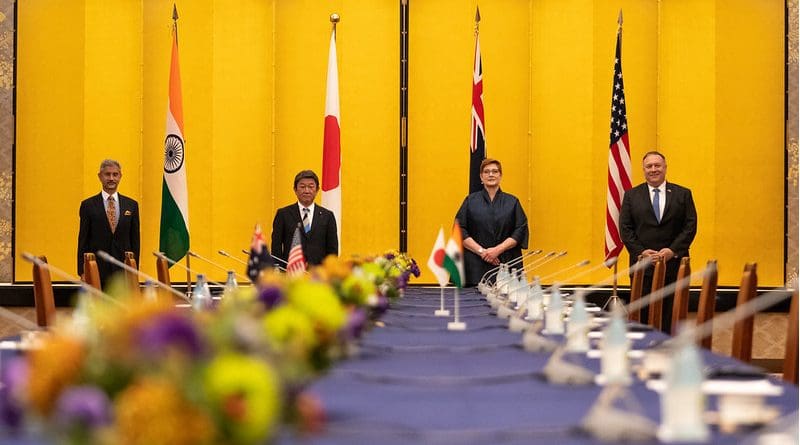 Secretary of State Michael R. Pompeo participates in a Quad Meeting with Australian Foreign Minister Marise Payne, Japanese Foreign Minister Toshimitsu Motegi, and Indian External Affairs Minister Dr. Subrahmanyam Jaishankar, in Tokyo, Japan on October 6, 2020. [State Department Photo by Ron Przysucha/ Public Domain]