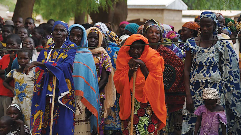 People displaced by Boko Haram violence wait for medical screenings and education during a humanitarian assistance mission led by Cameroonian soldiers and funded through the USAFRICOM Humanitarian and Civic Assistance Program. (U.S. Africa Command)