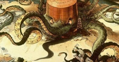Artist Udo J. Keppler's visualization of the long reach of John D. Rockefeller and his mega company, Standard Oil.