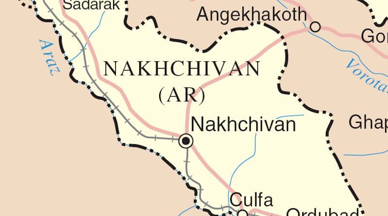 Detail of map of Nakhchivan Autonomous Republic, the landlocked exclave of the Republic of Azerbaijan. Credit: Wikipedia Commons