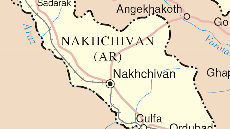 Detail of map of Nakhchivan Autonomous Republic, the landlocked exclave of the Republic of Azerbaijan. Credit: Wikipedia Commons
